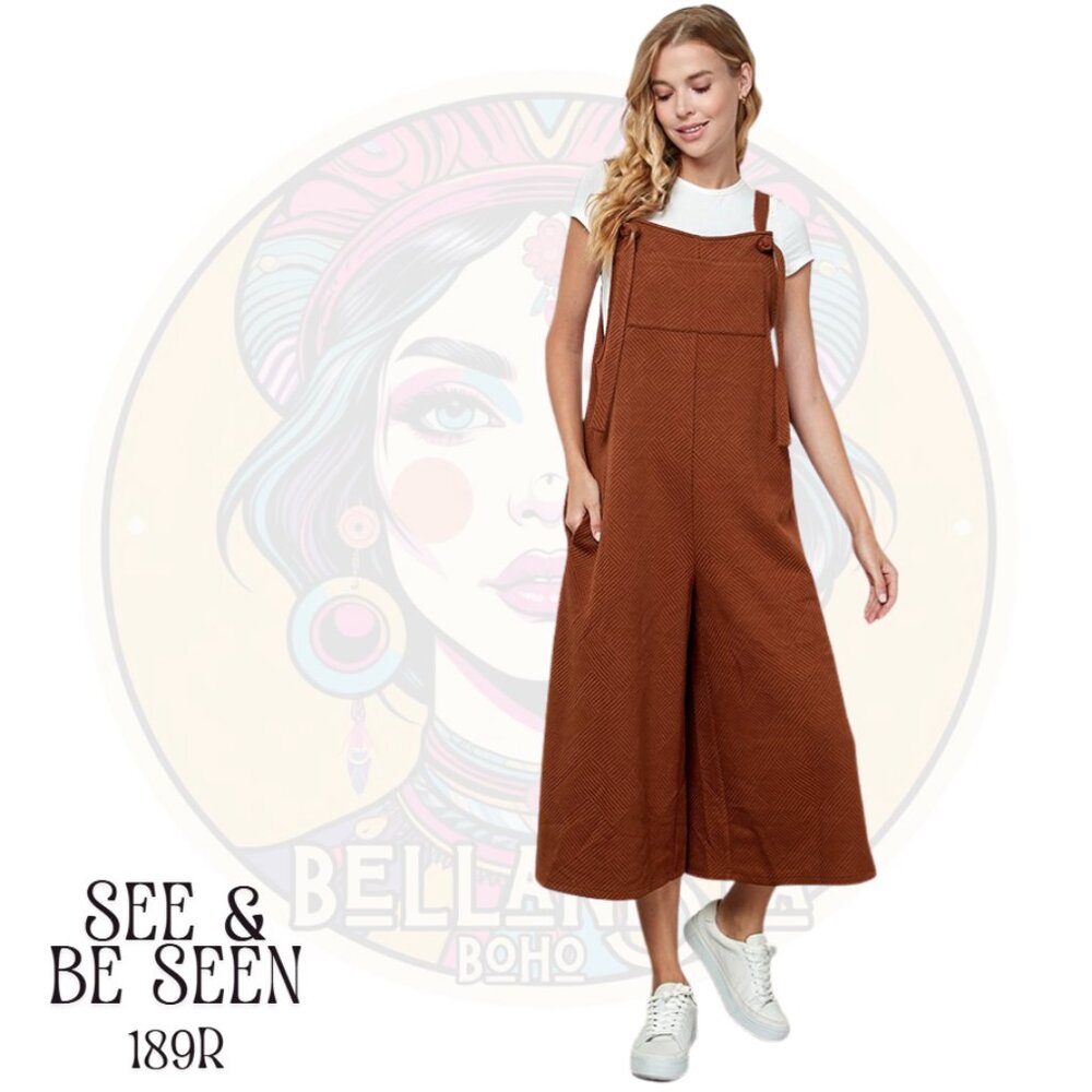 189R SEE & BE SEEN Rust Textured Cropped Wide Leg Jumper Overalls